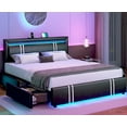 thumbnail image 6 of Faux Leather Bed Frame Queen Size with 4 Drawers & USB Charging Station & LED Light Headboard Footboard, Modern Upholstered Platform Bed, No Box Spring Needed, 6 of 8