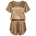 thumbnail image 4 of WAYUTE Womens 2 Piece Outfits Summer Short Sleeve Solid Color Satin Soft Shorts Casual Comfortable Relaxing Home Wear Outfit, 4 of 5