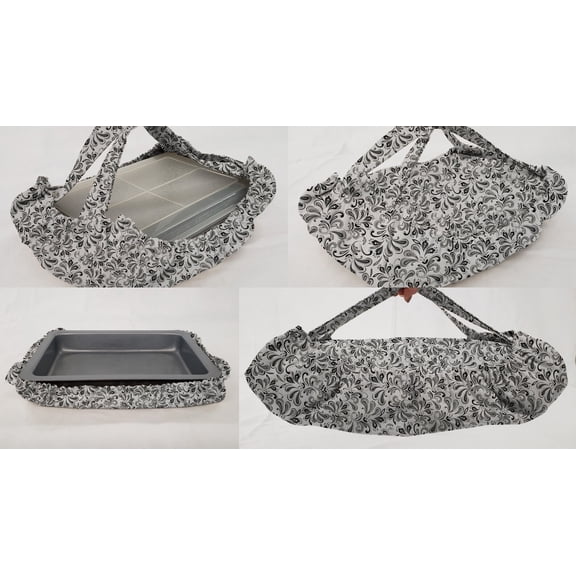 Paisley Casserole Baking Pan or Pie Plate Cozy and Carrier by Penny's Needful Things (Large Casserole Carrier) (Black & Gray)