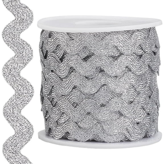 16.5 Yards Metallic Silver Rick Rack 0.6 Inch RIC Rac Trim Glitter Zig Zag Christmas Wave Bending Fringe Ribbon Wavy Edge Fabric for DIY Craft Sewing Wedding Dress Gift Wrapping