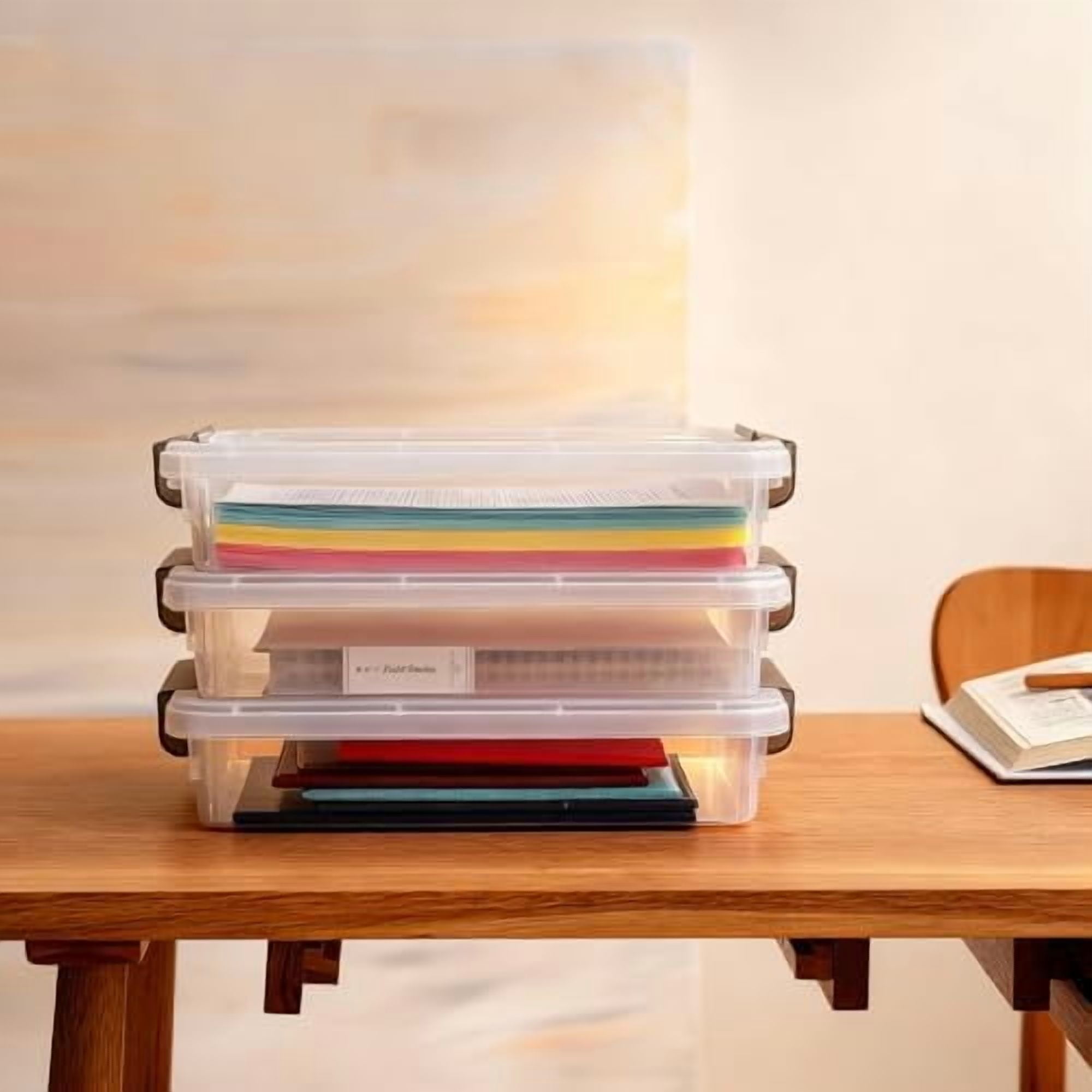 3 PCS Plastic Storage Bins with Latching Lids Portable Project Case Clear File Box Stackable Storage Containers for Organizing B5 Paper, Photo, Document, Scrapbook