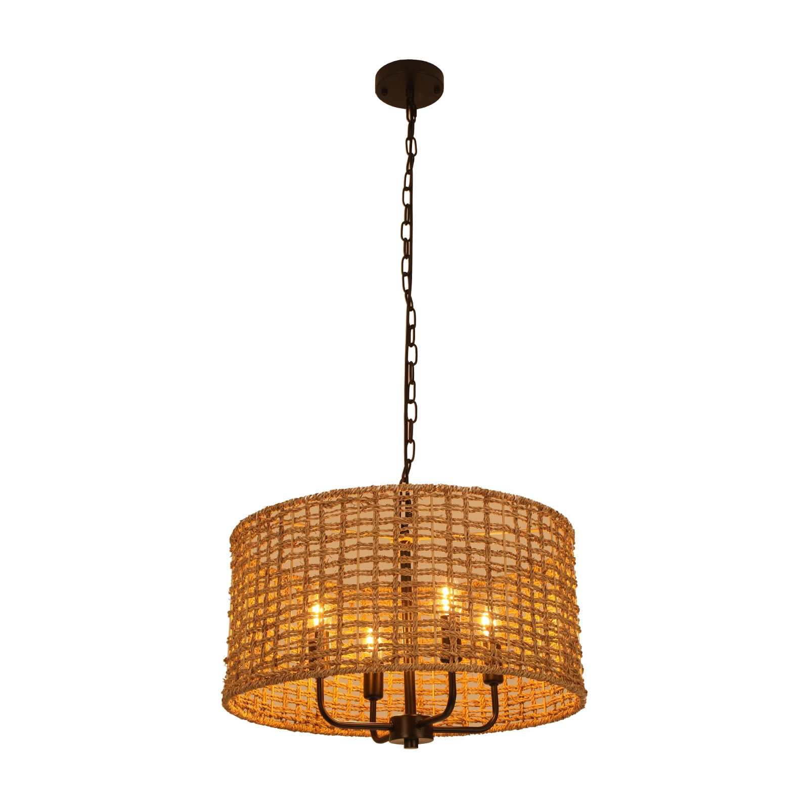 Wuzstar Hand Woven Rattan Chandelier Pendant Light Fixture 4-Light Farmhouse Rattan Light Fixtures for Kitchen Island Dining Room