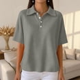 thumbnail image 7 of Stichou Women's Short Sleeve Waffle Knit Polo Shirt V-Neck Button Down Slim Fit Stretchy Casual Tops Gray 2XL, 7 of 7