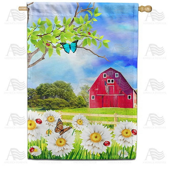America Forever Spring Farm House Flag 28 x 40 inches Double Sided Happy Summer, Rustic, Butterflies, Daisy, Flower - Seasonal Yard Lawn Outdoor Decorative Summer Spring House Flag