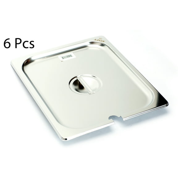 [6 Pack] 1/2 Size 25 Gauge NSF Steam Table Pan Cover Notch Stainless Steel