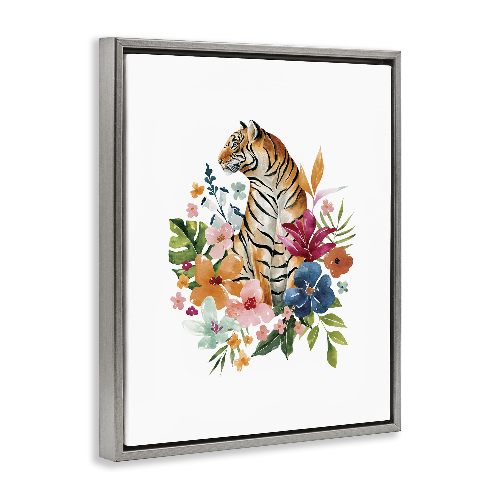 Stupell Industries Tropical Jungle Tiger Gray Framed Floater Canvas Wall Art, design by Bethany Sandoval