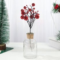 FEOLGEHLY 4 Pieces Christmas Glitter Berries Stems 12 inch Christmas Berry Picks Artificial Glittered Berries Ornaments Floral Stems for Xmas Tree,Home Wreath,Party Decoration, Red