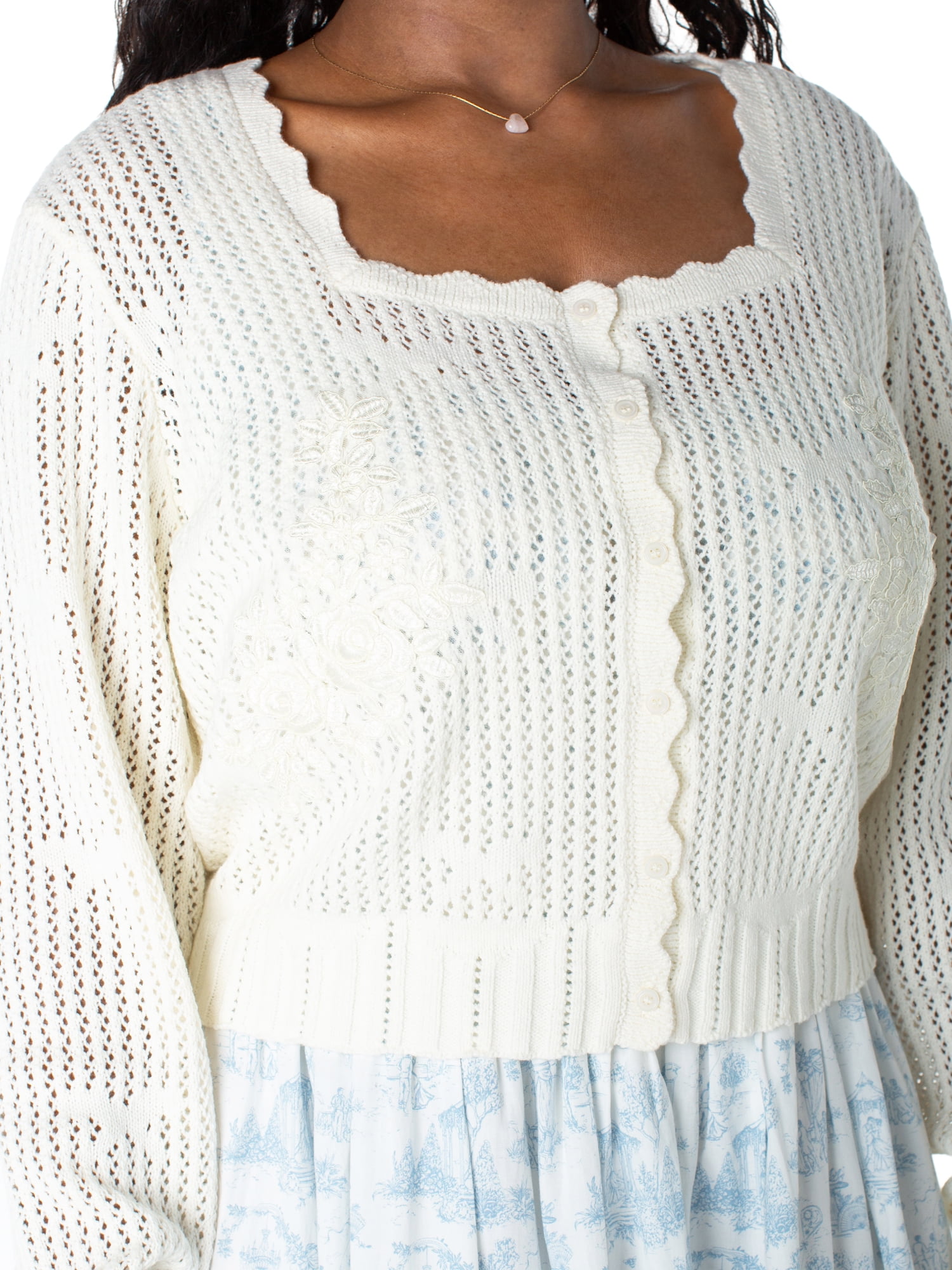 Bridgerton Celebrity Pink Women's and Women's Plus Square Neck Cardigan, Sizes XS-4X