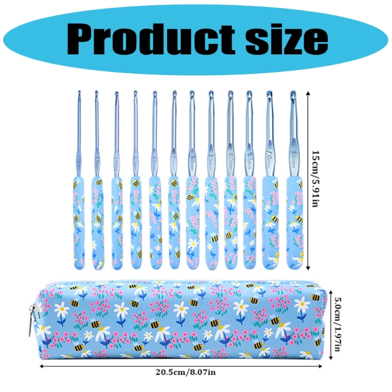 12Pcs Ergonomic Soft Grip Crochet Hook 2.0mm-8.0mm Aluminum Crochet Hook Needle
