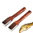 thumbnail image 3 of Shisuyan Stainless Steel Fish Scale Scraper Rosewood Handle Scale Remover Handheld Fish Scraping Brush Kitchen Tool, 3 of 8