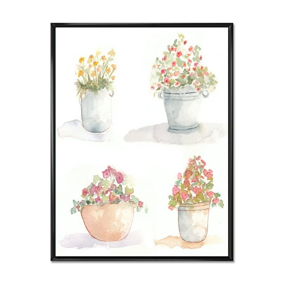 Designart 'Abstract Four Outdoor Flower Pots' Traditional Framed Canvas Wall Art Print