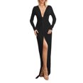 thumbnail image 2 of Women's Twist Front Party Dress Long Sleeve Deep V Neck Bodycon Midi Dress Evening Gown, 2 of 5