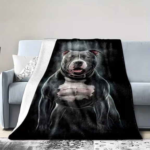 Muscle Pitbull Pattern Print Flannel Throw Blanket