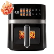 6QT Air Fryer, 8 Preset Functions for Home Kitchen Use, Clear View Window, Non-Stick Basket&Easy to Clean, 1500W, Black