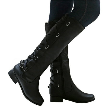 

Thanksgiving Day Clearance Hvyes Women Ladies Shoes Buckle Roman Riding Knee High Cowboy Boots Long Boots