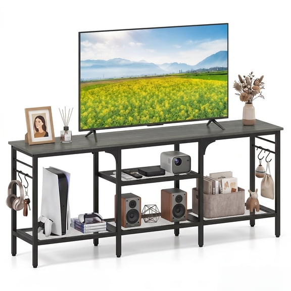 Costway TV Stand for TVs up to 65”,55” Long Entertainment Center with 4Open Storage Shelves Oak & Black
