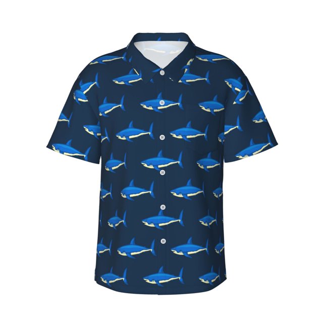 Fotbe Cute Shark Camisa Hawaiana para Hombre Unisex – Camisa Casual de Verano con Botones de Manga Corta de Algodón y Lino,XX-Large
