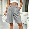 thumbnail image 2 of Women's High Waist Pleated Bermuda Shorts Loose Wide Leg Dressy Knee Length Suit Shorts with Pockets for office Casual Daily Wear Gray, 2 of 6
