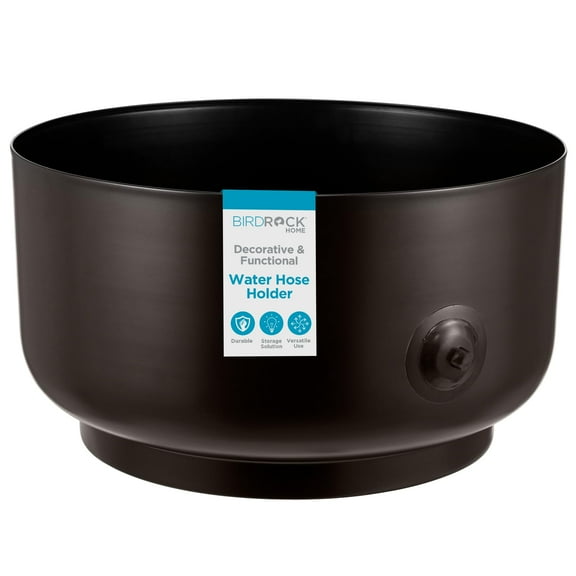 BIRDROCK HOME Decorative Footed Garden Water Hose Holder Pot - 100ft Hose Storage Metal Steel, Hidden Garden Hose Keeper w/ Drain Holes, Hose Hider for Indoor Outdoor Patio Yard - Oil Rubbed Bronze