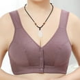 thumbnail image 3 of Bigersell Comfortable & Convenient Front Button Bra Women Full-Coverage Wireless Bras Comfortable Soft V-Neck Front Snap Bras Older Women Solid Push up Bras No Underwire C-7-Purple S, 3 of 3