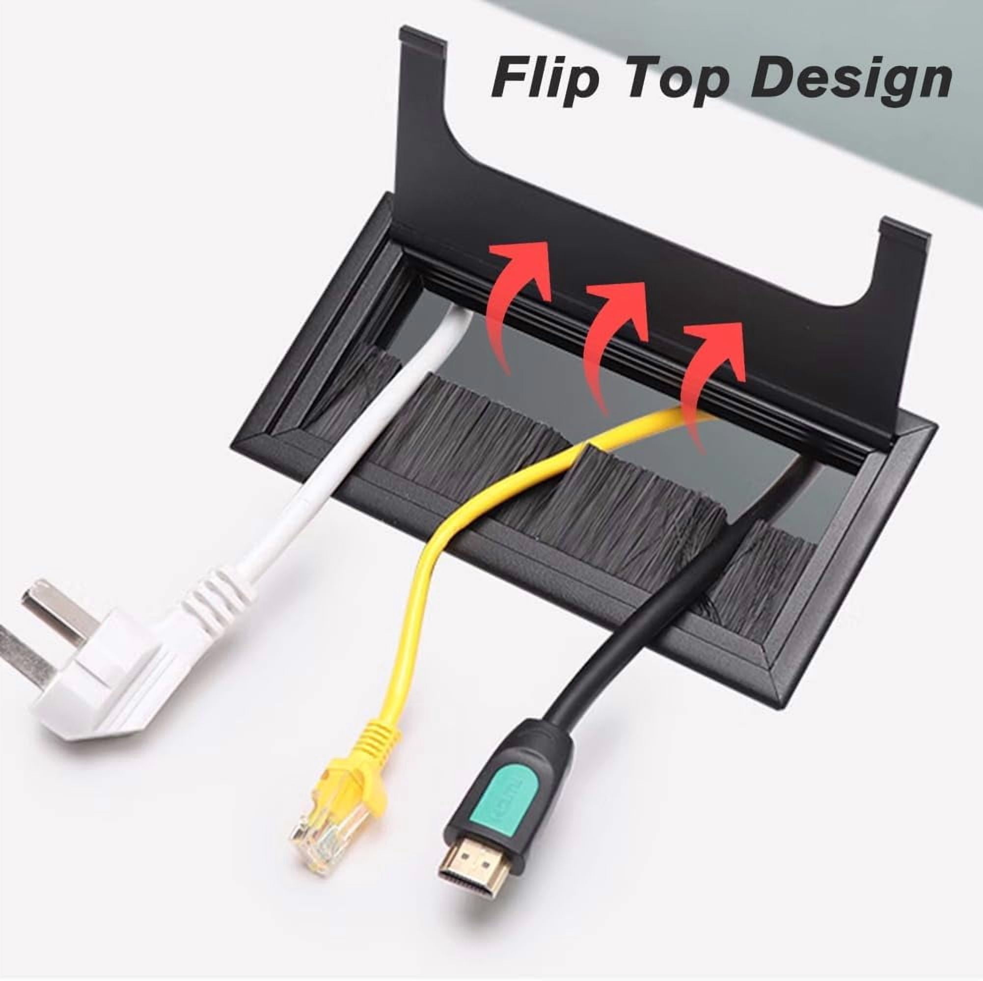 1 bag 4pcs Aluminum Cable Grommets Wire Hole Cover with Brush inside for Management of Home Office Computer Desk Rectangle Black 160x80x25mm