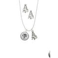 thumbnail image 2 of Delight Jewelry Silvertone Domed Black SLP Silver tone Zig Zag Christmas Tree Charm Necklace and Stud Earrings, 2 of 4