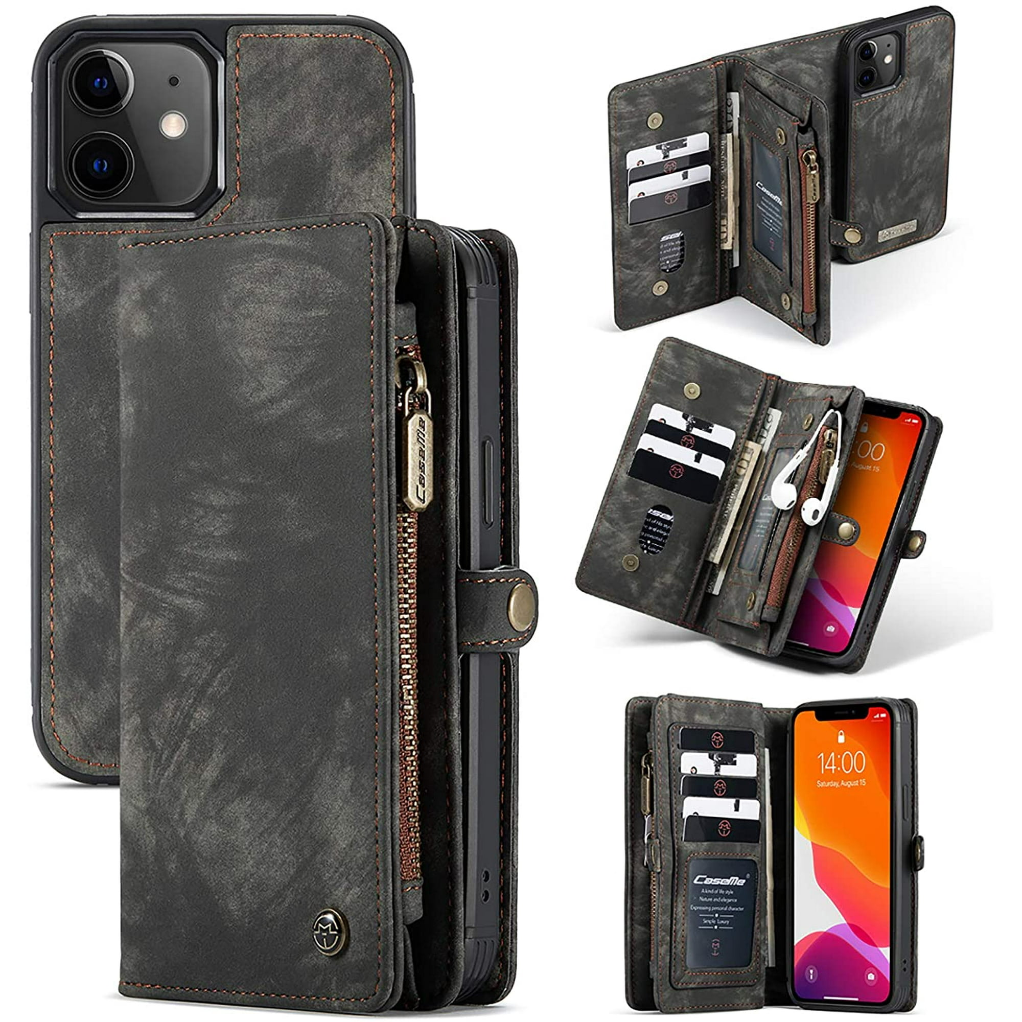 Tiatsend Iphone 12 Pro Max Wallet Case Iphone 12 Pro Max Leather Wallet Case Flip Magnetic Detachable Case premium Cowhide Leather Purse Phone Cover