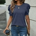 thumbnail image 2 of Womens Tops Summer Sweater Long Tunic Dressy Casual Blouses Business Cute Trendy Short Sleeve Shirt,Navy S, 2 of 6