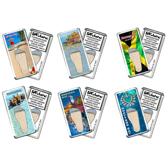 Montego Bay FootWhere Souvenir Magnets. 6 Piece Set. (MTB200 - Assorted)