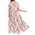 thumbnail image 3 of Capreze Ladies Crew Neck Long Dress Bohemian Elastic Waist Sundress Party Maxi Dresses Floral Printed Sundress, 3 of 3
