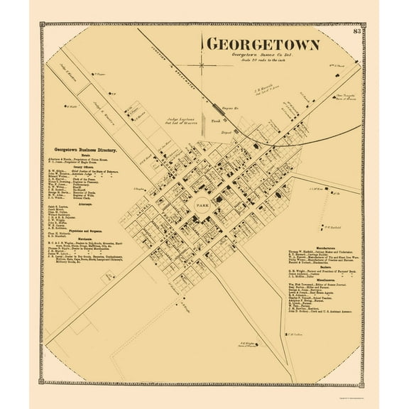 Historic City Map - Georgetown Delaware - Beers 1868 - Vintage Wall Art