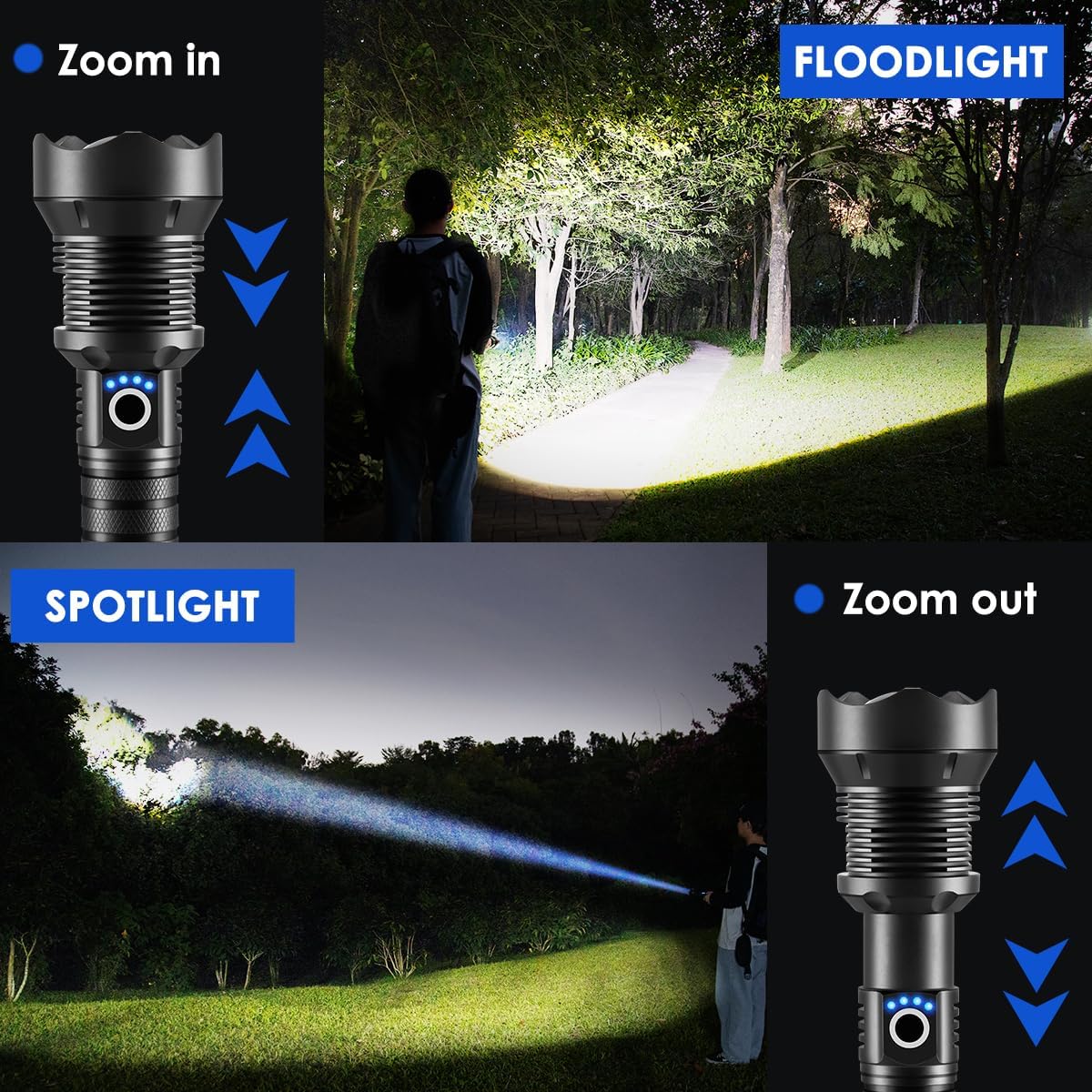 Flashlights High Lumen Rechargeable, Heavy Duty 990000 Lumens Rechargeable Flashlights, Adjustable Focus Tactical Flashlight with 5 Modes, Super Bright Flashlight for Home Camping