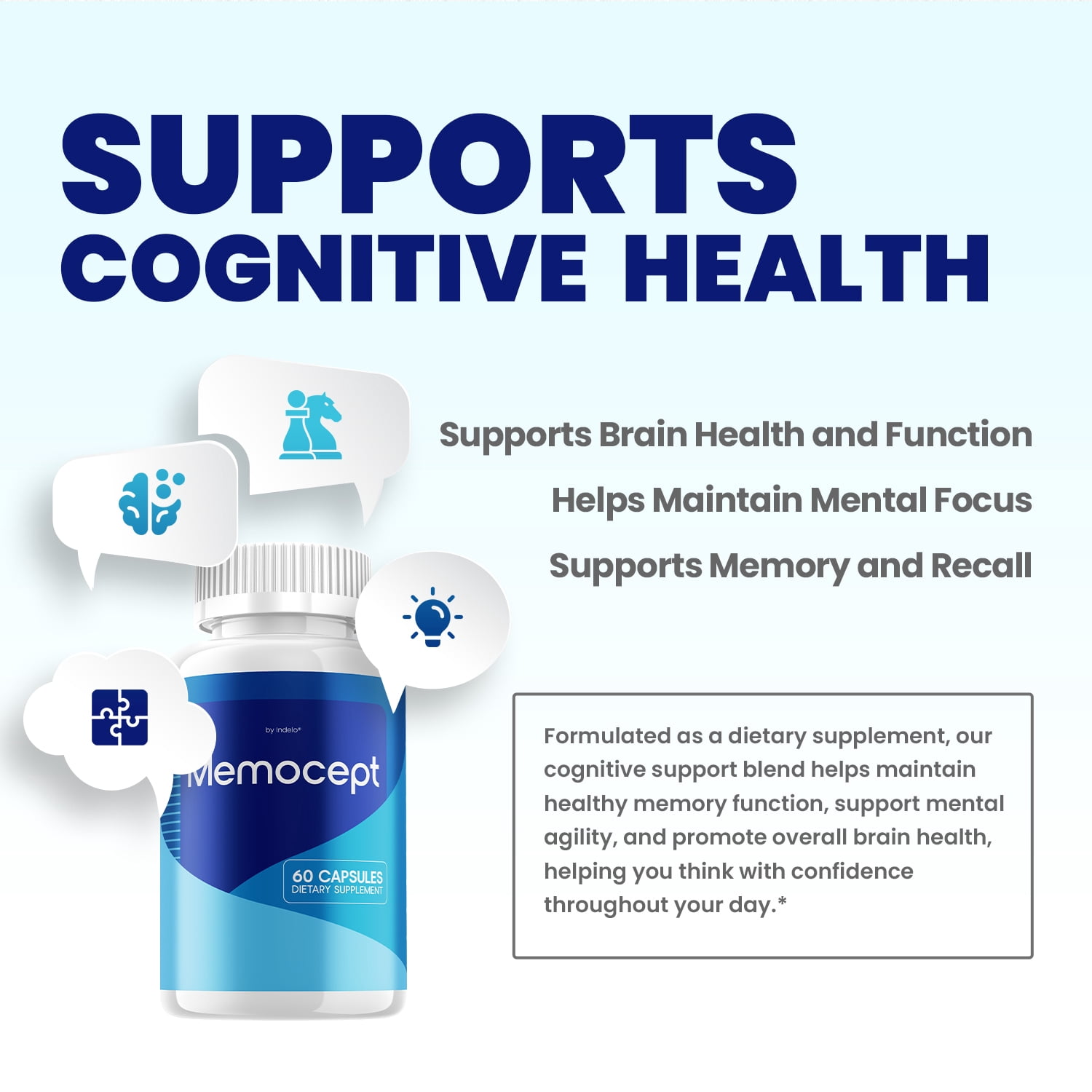 Memocept Capsules – Memocept Natural Blend Memory Focus Support Supplement, 3 Pack, 180 Capsules