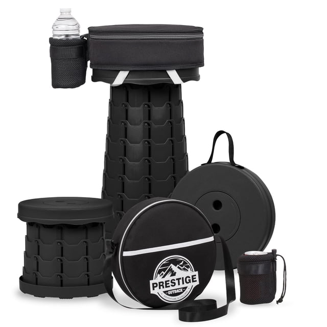 Prestige Outback Taburete plegable con funda de transporte acolchada 3 en 1, peso máximo de 400 libras, ligero, portátil, retráctil, plegable, telescópico, taburete de camping para adultos, pesca, sen