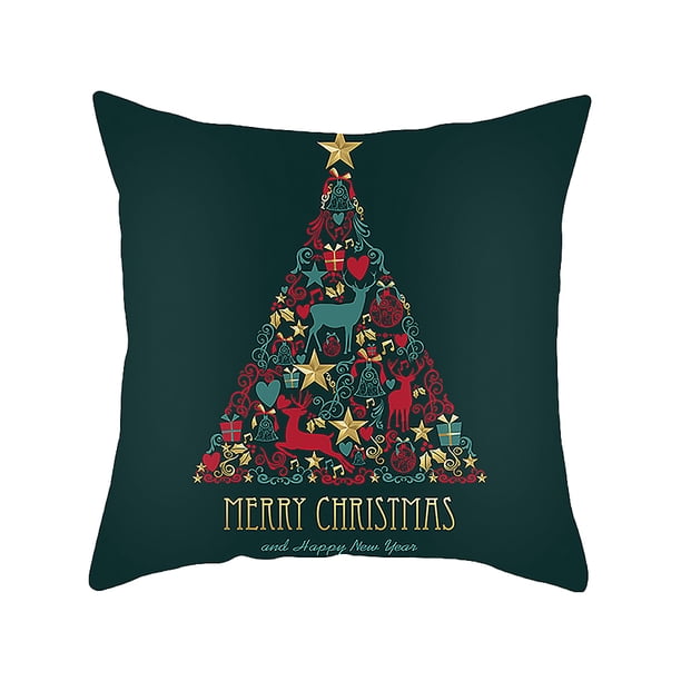 Inteprter Funda de almohada de decoración navideña para el hogar, funda de cojín de árbol de Papá Noel, adorno de Feliz Navidad, regalo de Navidad Decoración del hogar #6 Inteprter HA000402-06B