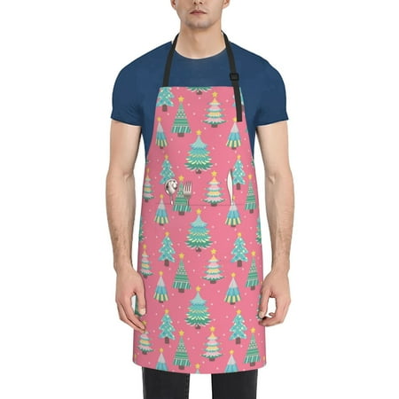 

Coaee Pastel Christmas Trees on Pink for Waterproof Apron for Unisex Adult with Adjustable Bib Apron