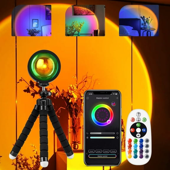 Sunset Lamp Projector, Multiple Colors Sunset Lamp with APP & Remote Control,360 Degree Rotation LED Sunset Projection Lamp w Fade Mode for Photography/Party/Gift/Home Room Decor