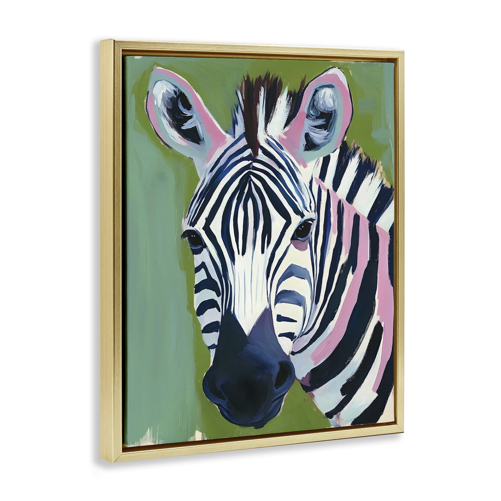 Stupell Industries Funky Zebra over Green Gold Framed Floater Canvas Wall Art, design by The Prints Vibe