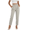 thumbnail image 2 of Kilaqueen Business Casual Pants for Women Pleated High Waist Cigarette Tapered Cropped Trousers Casual Office Work Dress Pants Slacks with Pockets, 2 of 8