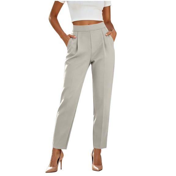 Atogsazn Womens Wide Leg Work Pants Casual Dressy Loose Fit High Waist Pants Bussiness Trouser with Pocket Gray S Fashion