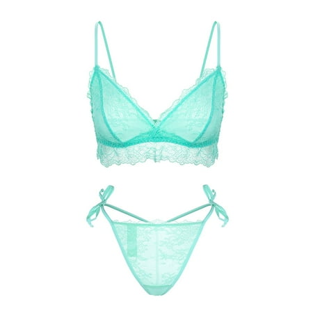 

Varsbaby Lace Thin Adjustable Strap Bra Unpadded Cute Triangle Bra Set for Women
