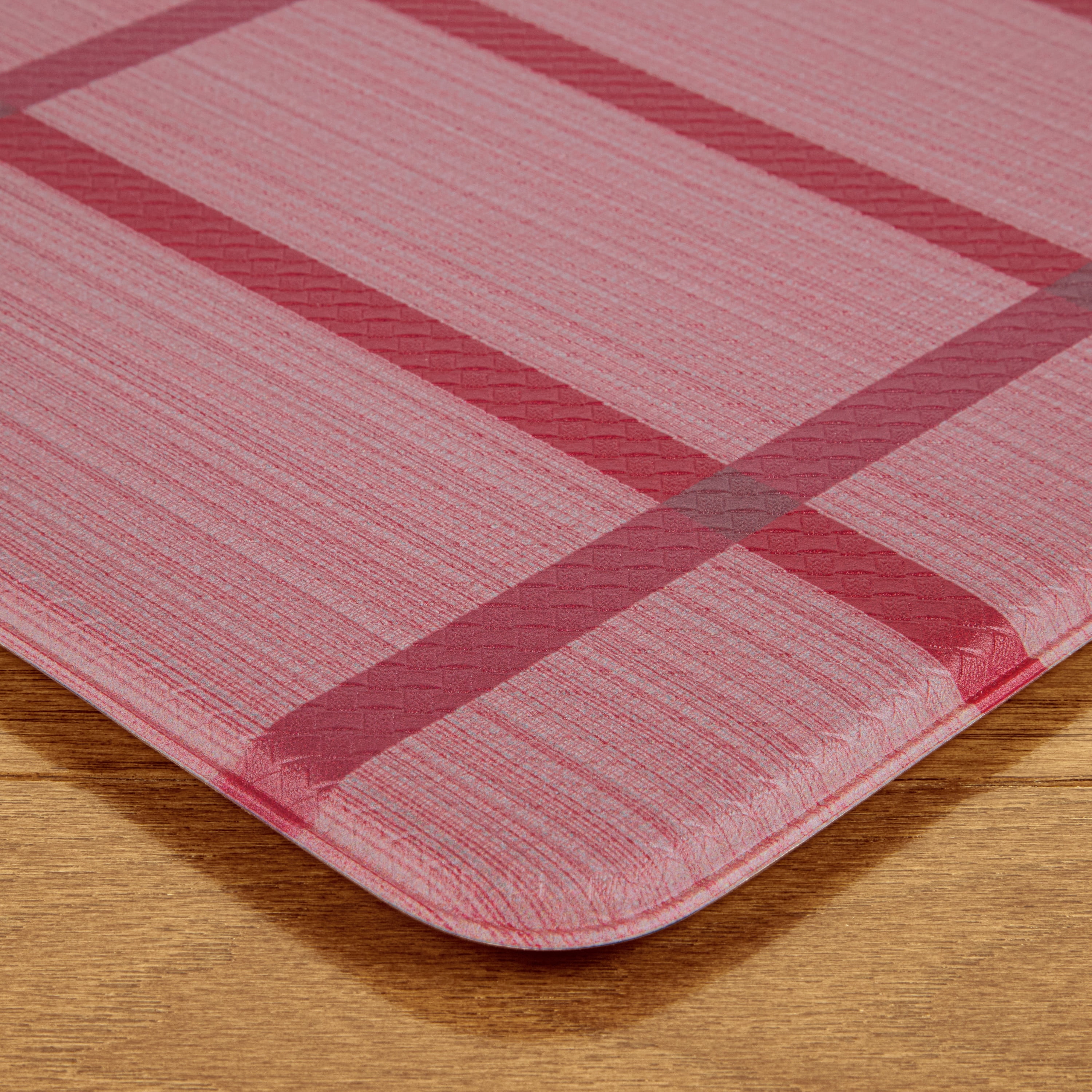 TOWN & COUNTRY BASICS Comfort Plus Windowpane Plaid Anti Fatigue Comfort Mat, Kitchen Mat, Standing Desk Mat, Dorm Room Rug, Non-Slip Backing, Red, 18"x39"