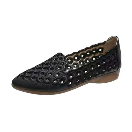 

Cathalem Ladies Fashion Solid Color Leather Leather Hollow Pointed Comfortable Flat Casual Shoes Black 40