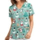 thumbnail image 1 of Puntoco Blusa de manga corta con cuello en V para mujer, uniforme con bolsillos estampados de Navidad Puntoco Puntoco-7149, 1 of 4