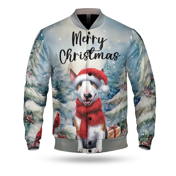 Merry Christmas Bull Terrier Enjoys Woofmas Winter Xmas Holiday All Over Print 3D Baseball Jacket Bully Dog Lovers Gifts Idea Bomber Jacket Softball - 02022