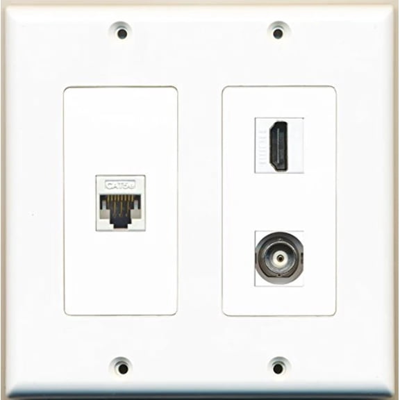 RiteAV - 1 Port HDMI 1 Port BNC 1 Port Cat5e Ethernet White - 2 Gang Wall Plate