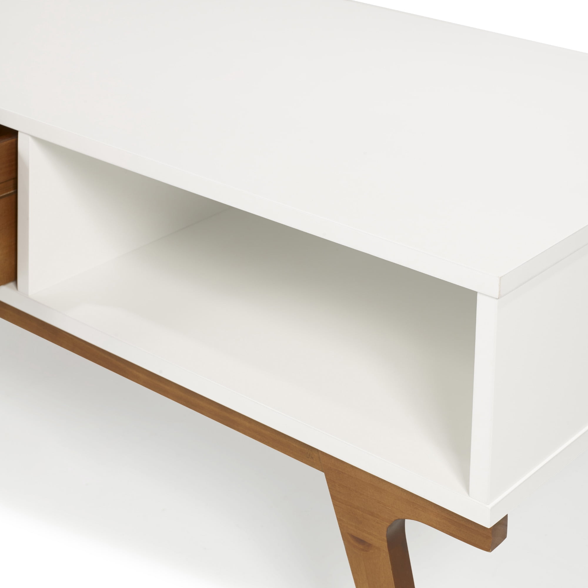 Mid Century White and Caramel Solid Wood Coffee Table by Manor Park