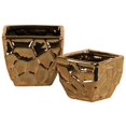 thumbnail image 1 of Ceramic Square Vase with Embossed Irregular Design, Set Of 2, Copper, 1 of 1