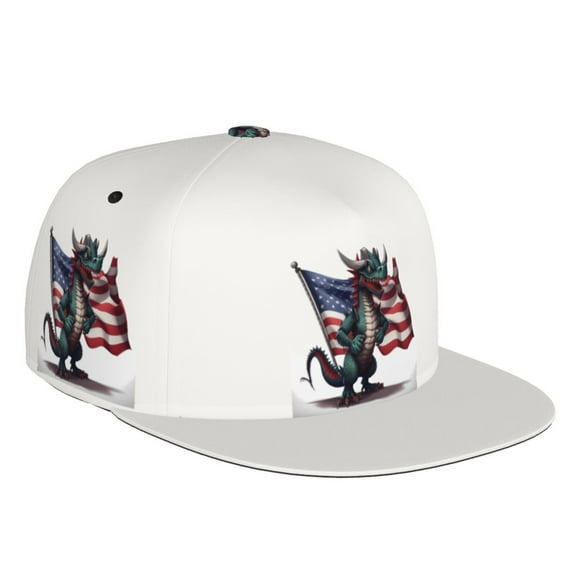 Flat Bill Trucker Hats for Women Men - USA Patriotic Dragon Adjustable Flat Baseball Cap Snapback Hats Dad Hats for Men