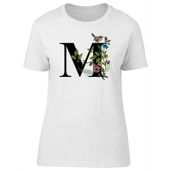 Letter M With Birds And Plants T-Shirt Women -Image by Shutterstock, Female Large